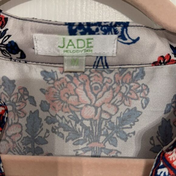 Anthropologie Jade multicolored floral Tunic w Mandarin Collar& tasseled sleeves - Picture 4 of 7